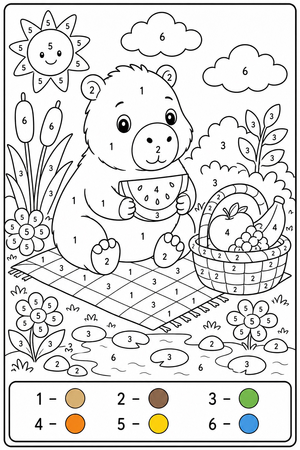 Capibara color with code activity sheet