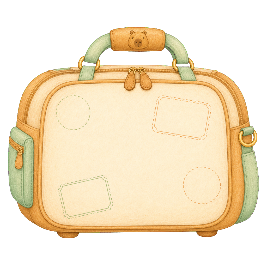 Capibara sitting in a travel suitcase